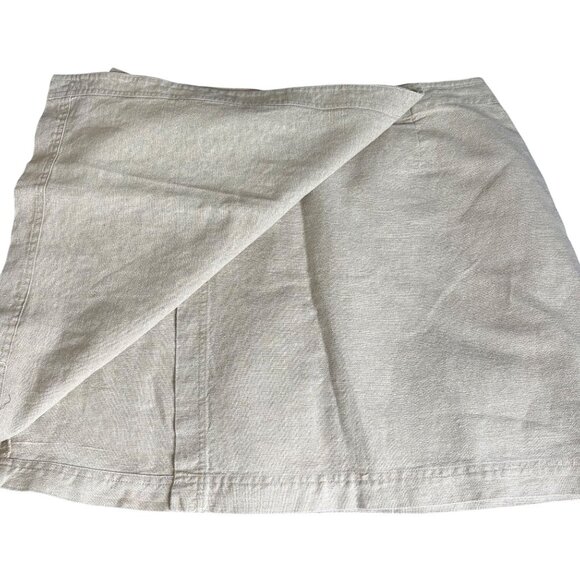 J Jill Linen Blend Full Wrap Skirt Size 18 Beige Short Unlined Pocket Button - Picture 2 of 4
